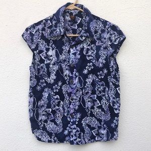 Ojai blue tropical print blouse size M